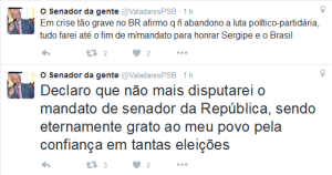 Twitter do senador Valadares