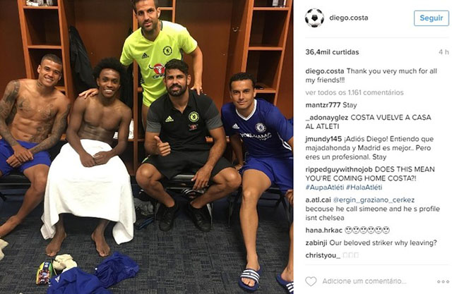 Diego Costa escreve em rede social sobre possível transferência