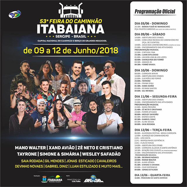 Programação oficial dos quatro dias de festa